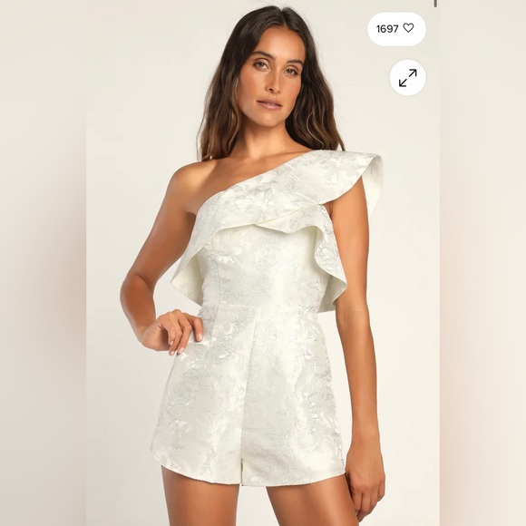 Lulus Pants - NWT Lulus Radiantly Romantic Ivory Floral Jacquard One-Shoulder Romper